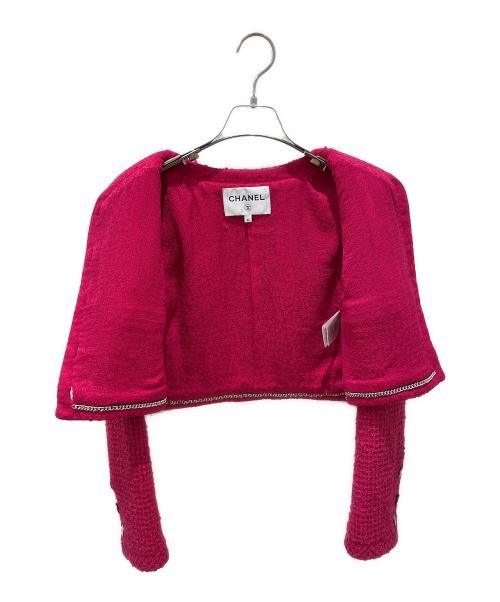 CHANEL（シャネル）CHANEL (シャネル) P71 ショート丈ココボタンツイードジャケット ショッキングピンク サイズ:36の古着・服飾アイテム