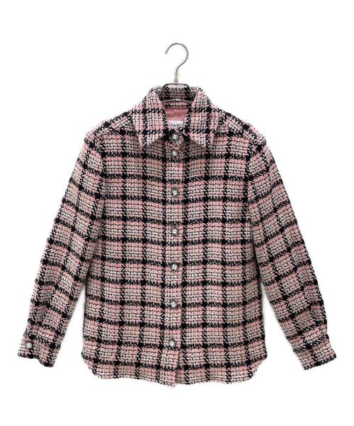 CHANEL（シャネル）CHANEL (シャネル) P71 ツイードシャツジャケット ピンク×ブラック サイズ:34の古着・服飾アイテム