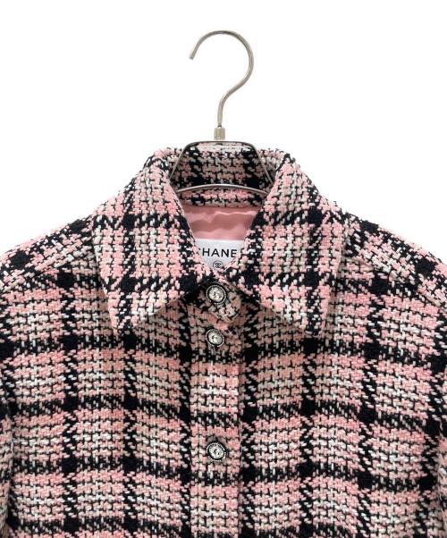 CHANEL（シャネル）CHANEL (シャネル) P71 ツイードシャツジャケット ピンク×ブラック サイズ:34の古着・服飾アイテム