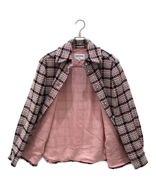 CHANEL（シャネル）CHANEL (シャネル) P71 ツイードシャツジャケット ピンク×ブラック サイズ:34の古着・服飾アイテム