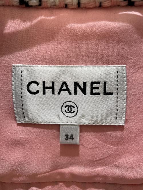CHANEL（シャネル）CHANEL (シャネル) ツイードシャツジャケット ピンク×ブラック サイズ:34の古着・服飾アイテム