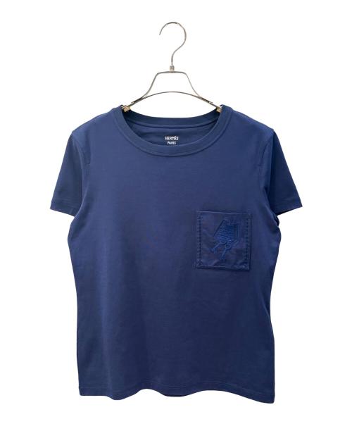 HERMES（エルメス）HERMES (エルメス) クロシェット刺繍ポケットTシャツ ブルー サイズ:size36の古着・服飾アイテム