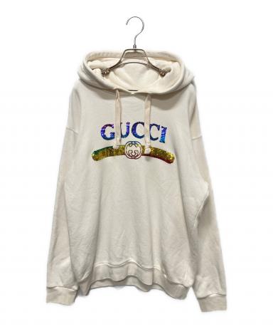 中古・古着通販】GUCCI (グッチ) スパンコールロゴスウェット ベージュ