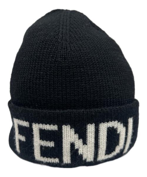 FENDI（フェンディ）FENDI (フェンディ) Logo beanie/ ロゴニット帽 ブラック サイズ:Freeの古着・服飾アイテム