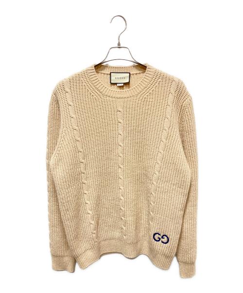 GUCCI（グッチ）GUCCI (グッチ) Gucci Waffle-Knit GG Jacquard Sweater/インターロッキングロゴケーブルニット ベージュ サイズ:Lの古着・服飾アイテム