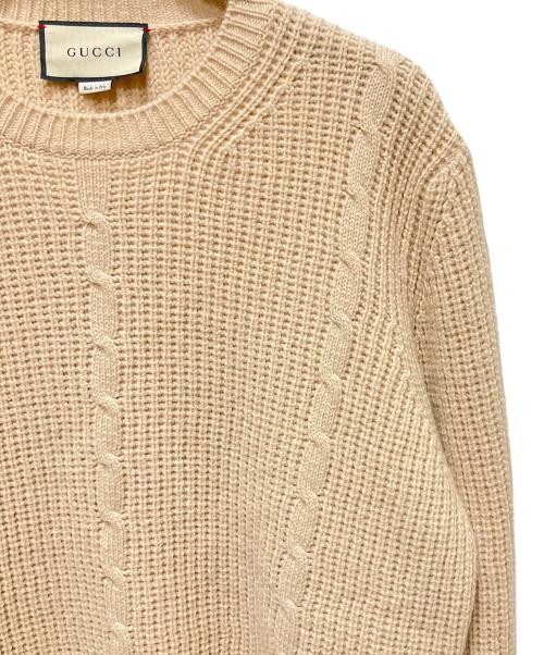 GUCCI（グッチ）GUCCI (グッチ) Gucci Waffle-Knit GG Jacquard Sweater/インターロッキングロゴケーブルニット ベージュ サイズ:Lの古着・服飾アイテム