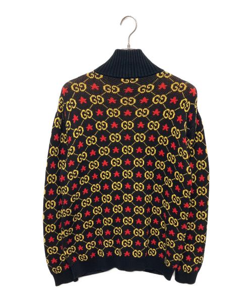 GUCCI（グッチ）GUCCI (グッチ) Logo-Jacquard Cotton Zip-Up Cardigan/GGジップアップニット ブラック サイズ:XSの古着・服飾アイテム