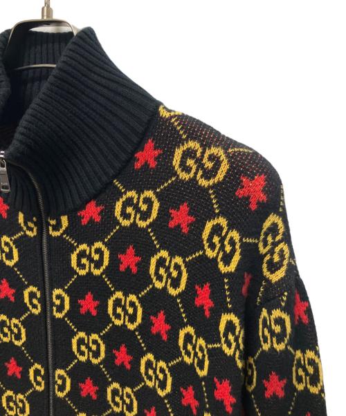 GUCCI（グッチ）GUCCI (グッチ) Logo-Jacquard Cotton Zip-Up Cardigan/GGジップアップニット ブラック サイズ:XSの古着・服飾アイテム