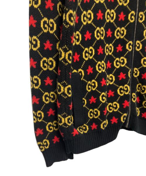GUCCI（グッチ）GUCCI (グッチ) Logo-Jacquard Cotton Zip-Up Cardigan/GGジップアップニット ブラック サイズ:XSの古着・服飾アイテム