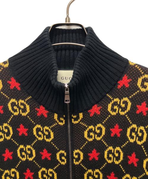 GUCCI（グッチ）GUCCI (グッチ) Logo-Jacquard Cotton Zip-Up Cardigan/GGジップアップニット ブラック サイズ:XSの古着・服飾アイテム