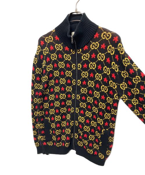GUCCI（グッチ）GUCCI (グッチ) Logo-Jacquard Cotton Zip-Up Cardigan/GGジップアップニット ブラック サイズ:XSの古着・服飾アイテム