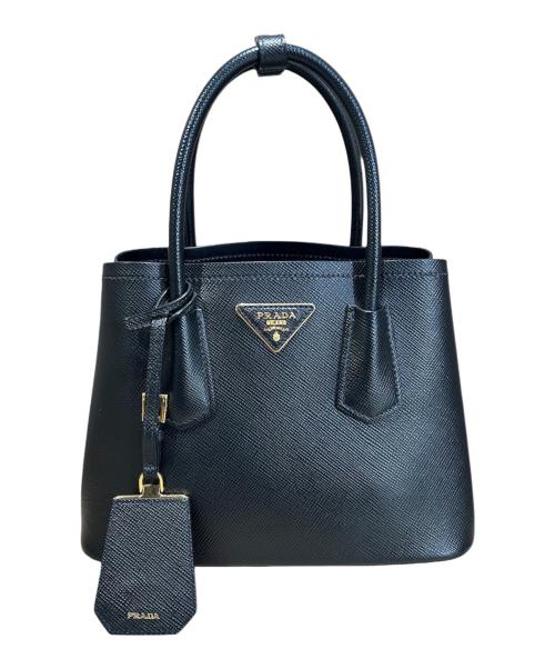 PRADA（プラダ）PRADA (プラダ) ダブル スモール サフィアーノレザー バッグ ブラック サイズ:スモールの古着・服飾アイテム