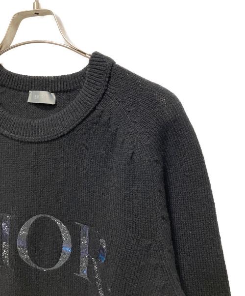 Dior（ディオール）Dior (ディオール) ロゴ刺繍ウールニット ブラック サイズ:Lの古着・服飾アイテム