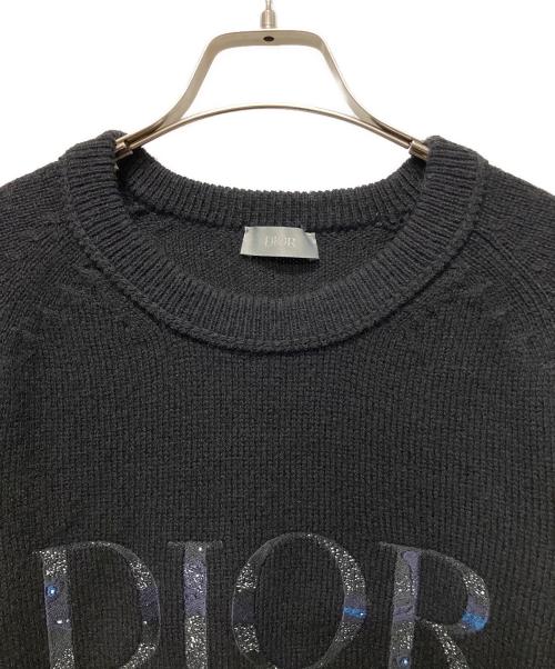 Dior（ディオール）Dior (ディオール) ロゴ刺繍ウールニット ブラック サイズ:Lの古着・服飾アイテム