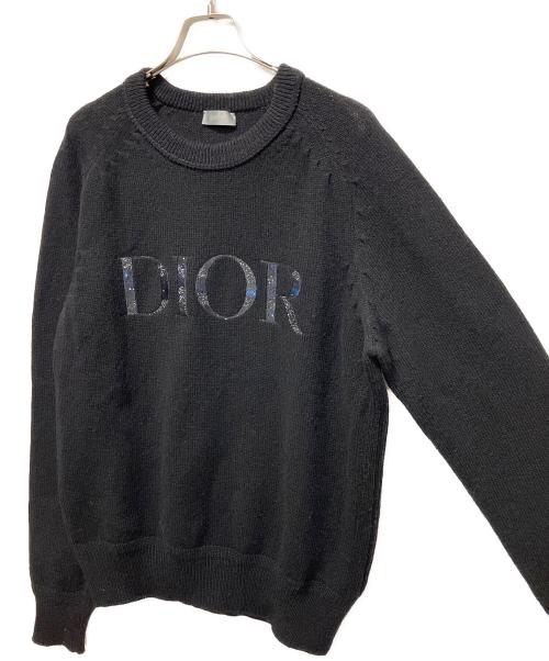 Dior（ディオール）Dior (ディオール) ロゴ刺繍ウールニット ブラック サイズ:Lの古着・服飾アイテム
