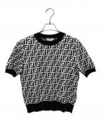 FENDIフェンディ）の古着「ズッカ半袖ニット　FZX550 AD5R」｜ブラック×ホワイト