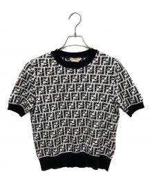 FENDI（フェンディ）の古着「ズッカ半袖ニット　FZX550 AD5R」｜ブラック×ホワイト