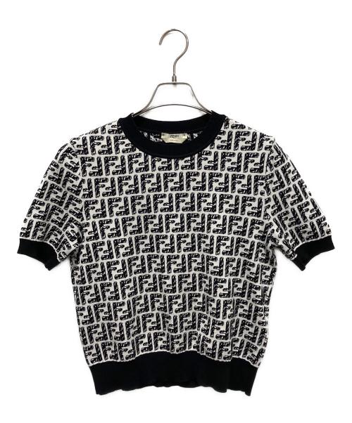 FENDI（フェンディ）FENDI (フェンディ) ズッカ半袖ニット　FZX550 AD5R ブラック×ホワイト サイズ:40の古着・服飾アイテム