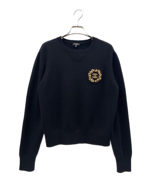 CHANEL（シャネル）CHANEL (シャネル) ココマークエンブレムニット　P64669K60693　2020年製 ブラック サイズ:42の古着・服飾アイテム