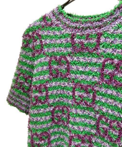 GUCCI（グッチ）GUCCI (グッチ) Gucci Maxi GG Cotton Sweater Green And Purple マキシGGジャガード半袖ニット 695796 XKCAL 黄緑×パープル サイズ:Mの古着・服飾アイテム