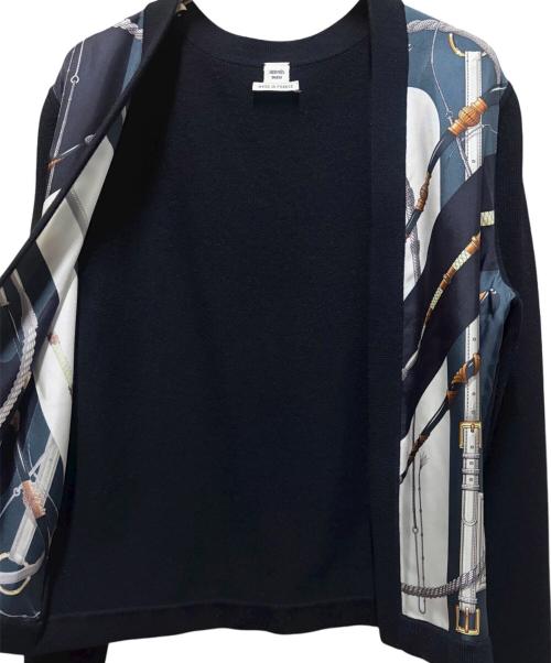 HERMES（エルメス）HERMES (エルメス) カシミヤ混ツイルレーヌカーディガン ブラック サイズ:38の古着・服飾アイテム