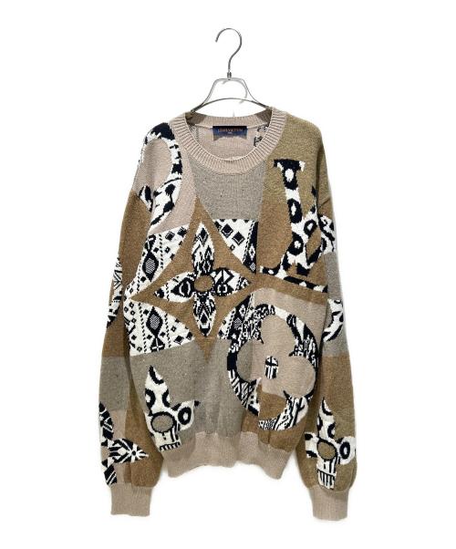LOUIS VUITTON（ルイ ヴィトン）LOUIS VUITTON (ルイ ヴィトン) 21SS フェアアイル パッチワーク クルーネックニット ブラウン サイズ:XLの古着・服飾アイテム