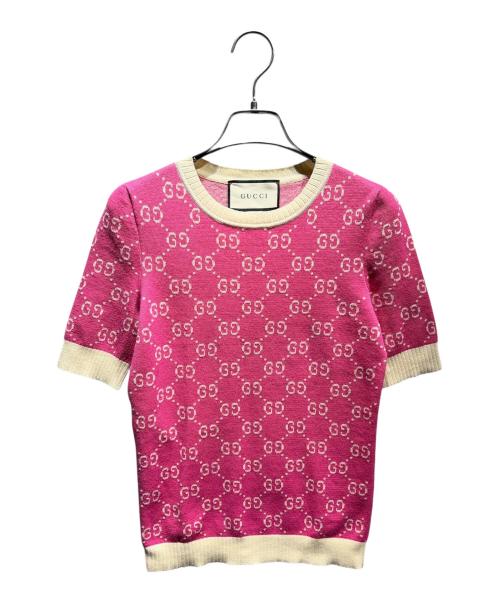 GUCCI（グッチ）GUCCI (グッチ) ショートスリーブニット 555023 XKAHV 19SS ピンク サイズ:XSの古着・服飾アイテム