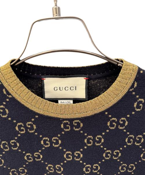 GUCCI（グッチ）GUCCI (グッチ) GGコットンラメ ファブリック トップス ネイビー×ゴールド サイズ:XSの古着・服飾アイテム