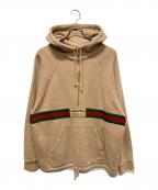 GUCCIグッチ）の古着「ヴィンテージロゴウェブストライプパーカー/ハーフジップパーカー」｜ブラウン