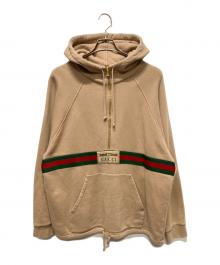 GUCCI（グッチ）の古着「ヴィンテージロゴウェブストライプパーカー/ハーフジップパーカー」｜ブラウン