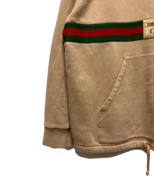 GUCCI（グッチ）GUCCI (グッチ) ヴィンテージロゴウェブストライプパーカー/ハーフジップパーカー ブラウン サイズ:Mの古着・服飾アイテム