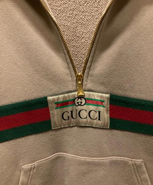 GUCCI（グッチ）GUCCI (グッチ) ヴィンテージロゴウェブストライプパーカー/ハーフジップパーカー ブラウン サイズ:Mの古着・服飾アイテム