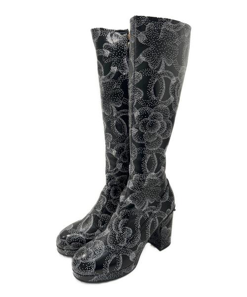 CHANEL（シャネル）CHANEL (シャネル) CHANEL Camelia long boots カメリアロングブーツ ブラック サイズ:39の古着・服飾アイテム