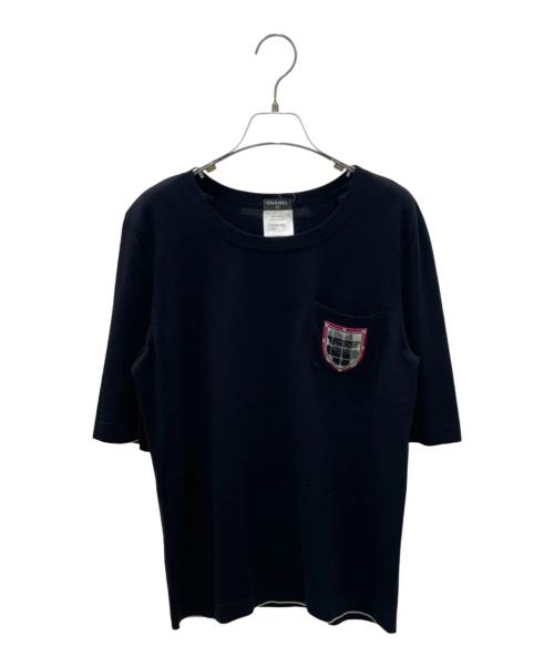 CHANEL（シャネル）CHANEL (シャネル) P46 ココマーク エンブレム半袖ニット ブラック サイズ:40の古着・服飾アイテム