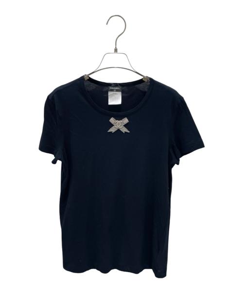 CHANEL（シャネル）CHANEL (シャネル) P35 ココマークリボン半袖カットソー 09P ネイビー サイズ:42の古着・服飾アイテム
