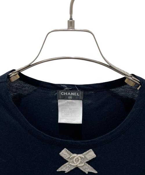 CHANEL（シャネル）CHANEL (シャネル) P35 ココマークリボン半袖カットソー 09P ネイビー サイズ:42の古着・服飾アイテム