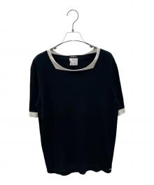 CHANEL（シャネル）の古着「P44 シルク混半袖ニット」｜ホワイト×ブラック