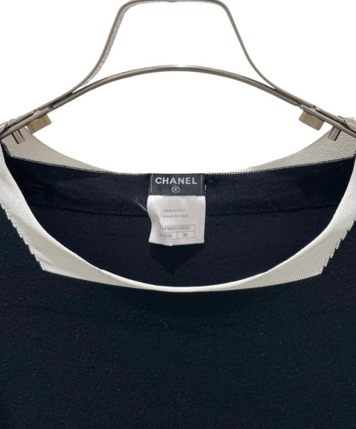 CHANEL（シャネル）CHANEL (シャネル) P44 シルク混半袖ニット ホワイト×ブラック サイズ:38の古着・服飾アイテム