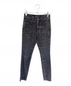 CHANELシャネル）の古着「ロゴプリントデニムパンツ」｜ブラック