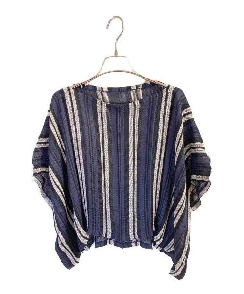 me ISSEY MIYAKE（ミーイッセイ ミヤケ）me ISSEY MIYAKE (ミーイッセイ ミヤケ) ストライプカットソー ネイビー サイズ:Ｆreeの古着・服飾アイテム