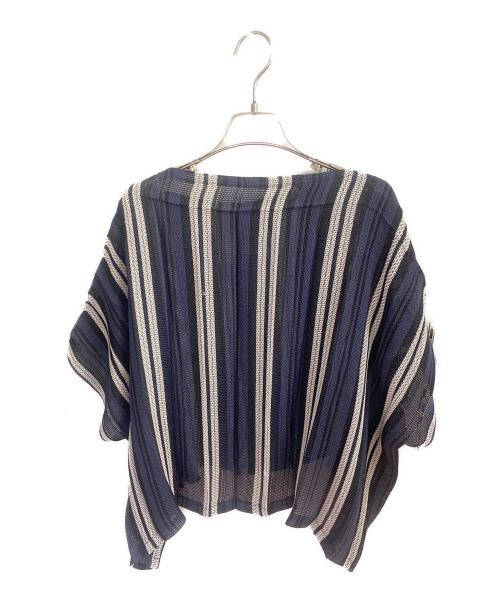 me ISSEY MIYAKE（ミーイッセイ ミヤケ）me ISSEY MIYAKE (ミーイッセイ ミヤケ) ストライプカットソー ネイビー サイズ:Ｆreeの古着・服飾アイテム