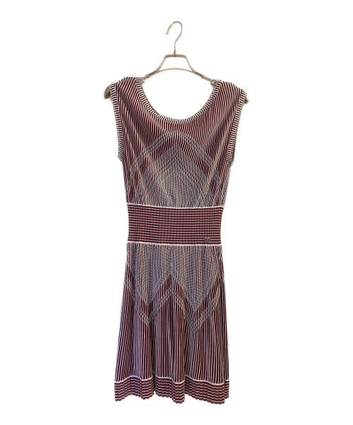 CHANEL（シャネル）CHANEL (シャネル) ニットノースリーブワンピース ブラック/レッド/ホワイト サイズ:40の古着・服飾アイテム