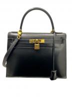 HERMESエルメス）の古着「ケリー28/外縫い/ゴールド金具/ブラック/ボックスカーフ/〇J刻印」｜ブラック