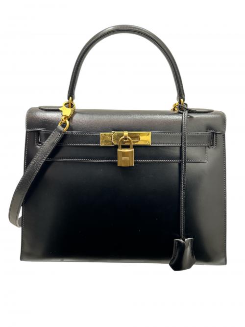 HERMES（エルメス）HERMES (エルメス) Kelly 28 ケリー 28/外縫い/ボックスカーフ/ブラック/〇J刻印：1980年製造/ゴールド金具 ブラック サイズ:28の古着・服飾アイテム