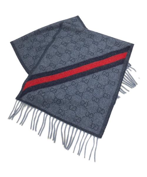 GUCCI（グッチ）GUCCI (グッチ) GGロゴマフラー　570603 3GB18 ネイビーの古着・服飾アイテム