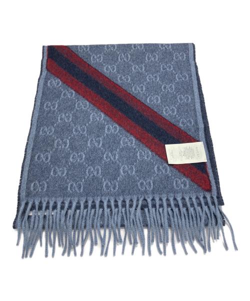 GUCCI（グッチ）GUCCI (グッチ) GGロゴマフラー　570603 3GB18 ネイビーの古着・服飾アイテム