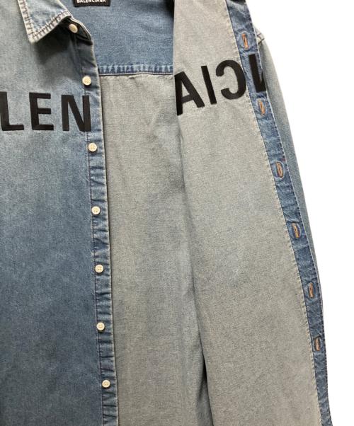 BALENCIAGA（バレンシアガ）BALENCIAGA (バレンシアガ) Logo Embroidered Denim Shirt/ウォッシュ加工ロゴ刺繍デニムシャツ ブルー サイズ:37の古着・服飾アイテム