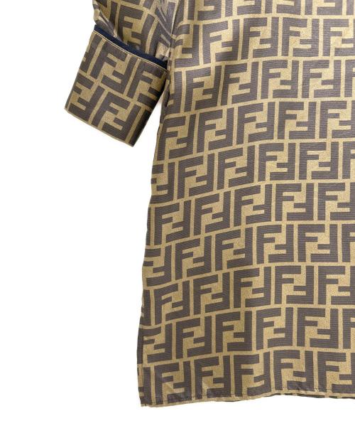 FENDI（フェンディ）FENDI (フェンディ) ズッカ柄シルクシャツワンピース ブラウン サイズ:36の古着・服飾アイテム