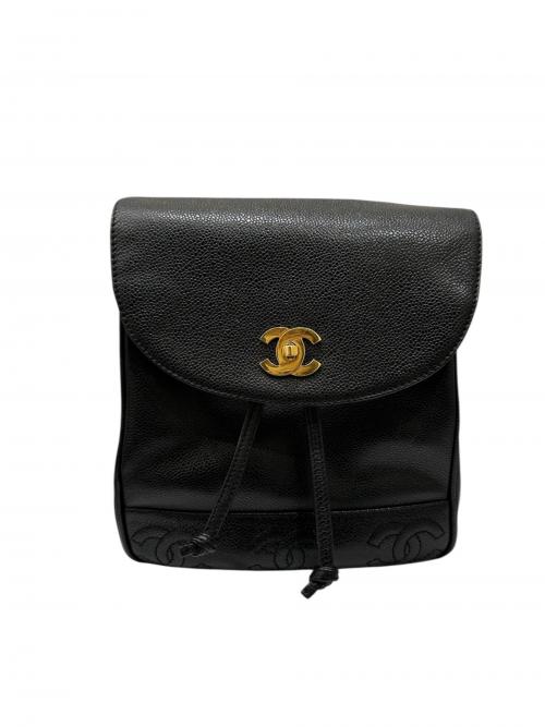 CHANEL（シャネル）CHANEL (シャネル) トリプルココマークリュック ブラック×ゴールドの古着・服飾アイテム