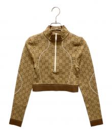 GUCCI（グッチ）の古着「GUCCI Cropped Logo Sweatshirt/クロップドGGハーフジップスウェット」｜ブラウン